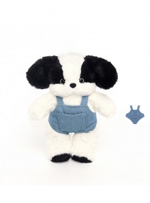 Soft Cute Overalls Black White Dog Border Collie Kawaii Fashion Heartwarming Gift Sleeping Companion Plush Puppy Doll