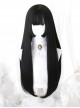 Japanese Harajuku Style Elegant Princess Cut Flat Bangs 60cm Long Straight Black Hair Classic Lolita Full Head Wig