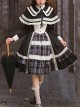 White Night Notes Series French Romance Retro Black Hollow Plaid Pattern Classic Lolita Puff Sleeves Dress Knitted Cape Set