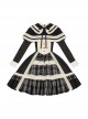 White Night Notes Series French Romance Retro Black Hollow Plaid Pattern Classic Lolita Puff Sleeves Dress Knitted Cape Set