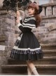 White Night Notes Series French Romance Retro Black Hollow Plaid Pattern Classic Lolita Puff Sleeves Dress Knitted Cape Set