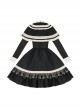 White Night Notes Series French Romance Retro Black Hollow Plaid Pattern Classic Lolita Puff Sleeves Dress Knitted Cape Set