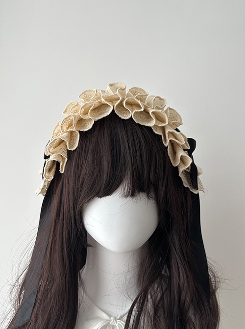 Elegant Exquisite Versatile Double Layer Lace Ruffles Doll Sense Classic Lolita Vintage Wide Headband