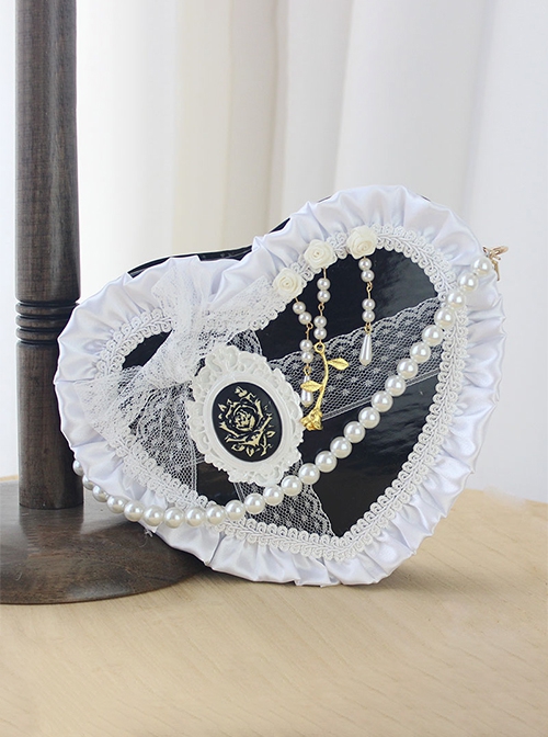Gorgeous Exquisite Hard Girl Style Heart Shape Lace Bowknot Ruffles Pearl Pendant Gothic Lolita Crossbody Bag