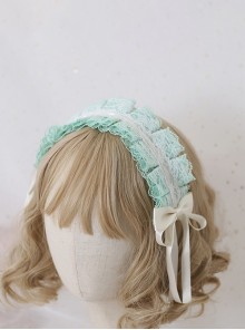 Japanese Style Fresh Mint Green Versatile Cute Daily Simple Basical Lace Bowknot Sweet Lolita Headband