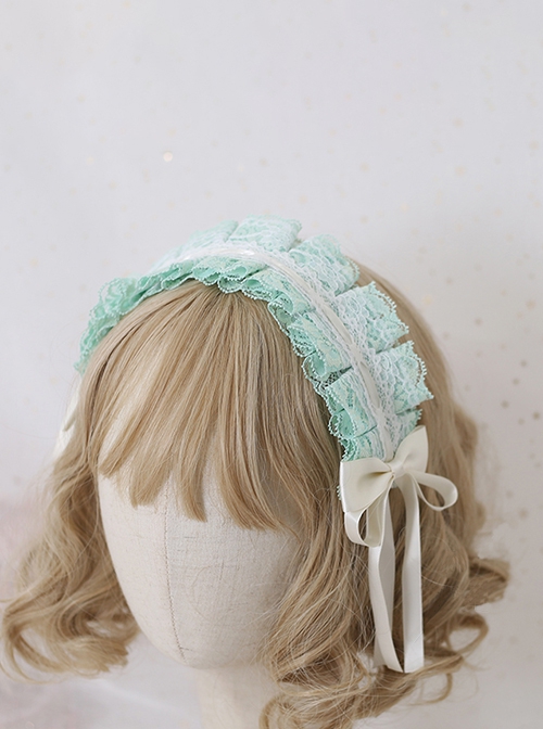 Japanese Style Fresh Mint Green Versatile Cute Daily Simple Basical Lace Bowknot Sweet Lolita Headband