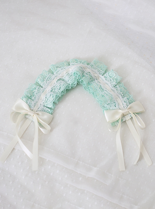 Japanese Style Fresh Mint Green Versatile Cute Daily Simple Basical Lace Bowknot Sweet Lolita Headband