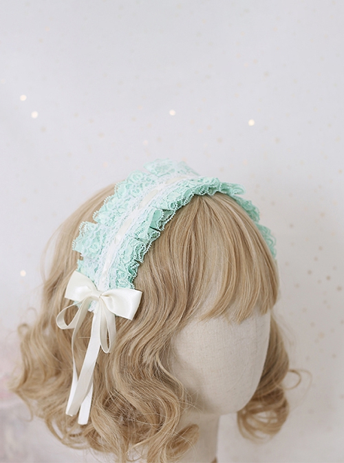 Japanese Style Fresh Mint Green Versatile Cute Daily Simple Basical Lace Bowknot Sweet Lolita Headband