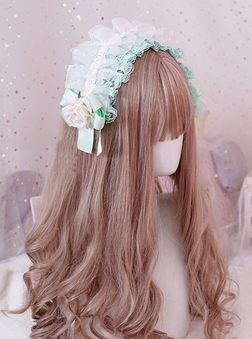 Gorgeous Exquisite Satin Rose Fresh Mint Green Versatile Cute Flower Lace Bowknot Sweet Lolita Headband