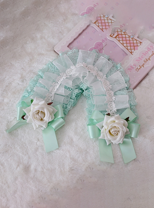 Gorgeous Exquisite Satin Rose Fresh Mint Green Versatile Cute Flower Lace Bowknot Sweet Lolita Headband