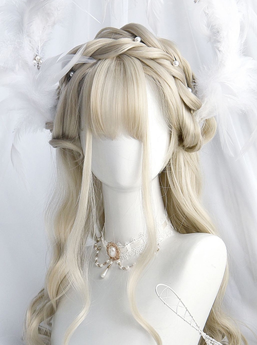 Bobo Milk Tea Series Doll Sense Sophisticated Elegant Versatile Long Curly Hair Flat Bangs Sweet Lolita Full Head Wig