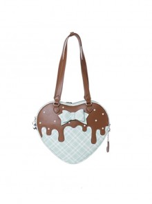 Heart Shape Runny Cream Checkered Pattern Bowknot Sweet Lolita Transparent Layer Display Crossbody Shoulder Bag