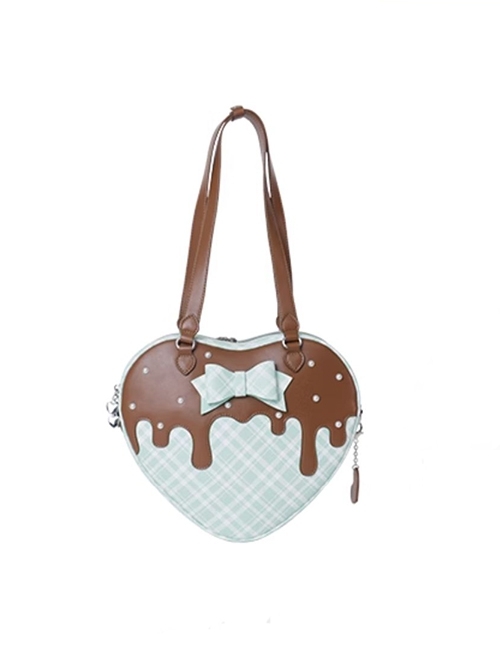 Heart Shape Runny Cream Checkered Pattern Bowknot Sweet Lolita Transparent Layer Display Crossbody Shoulder Bag