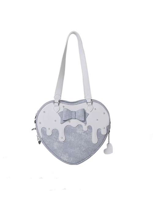 Heart Shape Runny Cream Checkered Pattern Bowknot Sweet Lolita Transparent Layer Display Crossbody Shoulder Bag