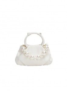 Elegant Low Saturation Daily Commute Ring Handle White Pearl Classic Lolita Crossbody Soft Cloud Handbag