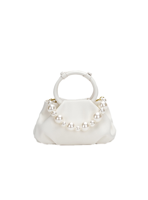 Elegant Low Saturation Daily Commute Ring Handle White Pearl Classic Lolita Crossbody Soft Cloud Handbag