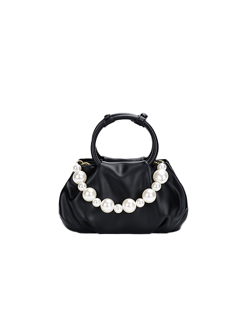 Elegant Low Saturation Daily Commute Ring Handle White Pearl Classic Lolita Crossbody Soft Cloud Handbag