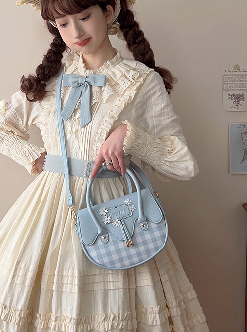 Spring Picnic Series Cute Plaid Little Daisy Wavy Flip Cover Transparent Layer Dual Use Sweet Lolita Handbag