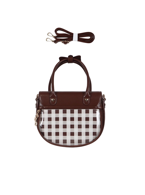 Spring Picnic Series Cute Plaid Little Daisy Wavy Flip Cover Transparent Layer Dual Use Sweet Lolita Handbag