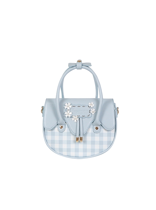 Spring Picnic Series Cute Plaid Little Daisy Wavy Flip Cover Transparent Layer Dual Use Sweet Lolita Handbag