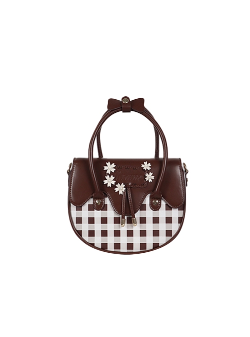 Spring Picnic Series Cute Plaid Little Daisy Wavy Flip Cover Transparent Layer Dual Use Sweet Lolita Handbag