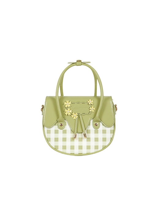 Spring Picnic Series Cute Plaid Little Daisy Wavy Flip Cover Transparent Layer Dual Use Sweet Lolita Handbag