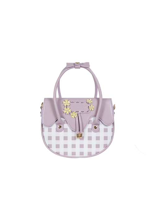 Spring Picnic Series Cute Plaid Little Daisy Wavy Flip Cover Transparent Layer Dual Use Sweet Lolita Handbag