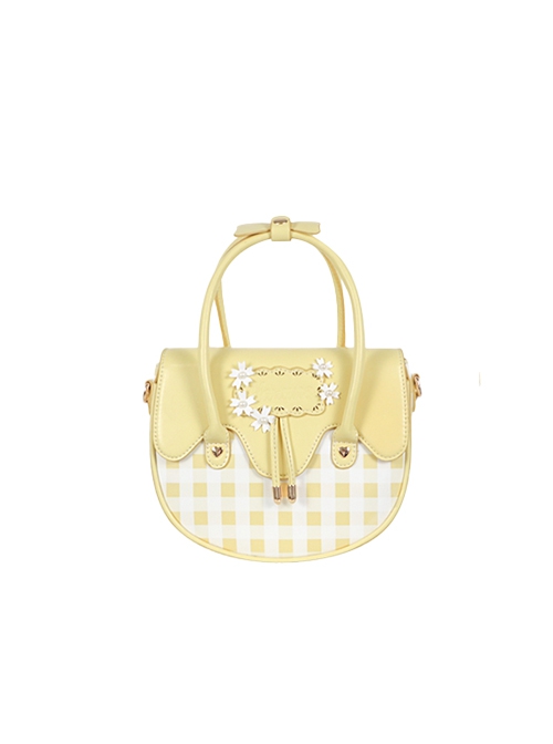 Spring Picnic Series Cute Plaid Little Daisy Wavy Flip Cover Transparent Layer Dual Use Sweet Lolita Handbag