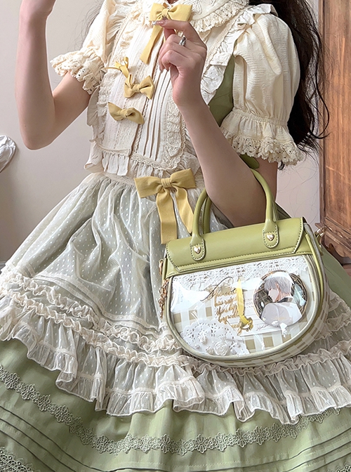 Spring Picnic Series Cute Plaid Little Daisy Wavy Flip Cover Transparent Layer Dual Use Sweet Lolita Handbag