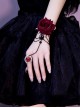 Punk Style Gothic Lolita Retro Artificial Dark Red Rose Lace Ring Gloves Sexy Chain Black Lace Wrist Straps