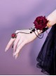 Punk Style Gothic Lolita Retro Artificial Dark Red Rose Lace Ring Gloves Sexy Chain Black Lace Wrist Straps