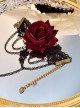 Punk Style Gothic Lolita Retro Artificial Dark Red Rose Lace Ring Gloves Sexy Chain Black Lace Wrist Straps