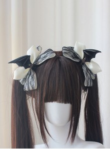 Dark Hard Girl Style Bowknot Devil Wings Halloween Gothic Lolita Double Ponytail Clip Hairpin