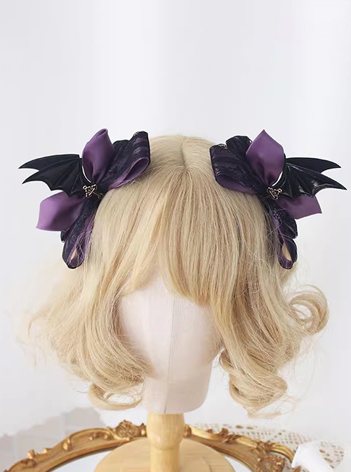 Dark Hard Girl Style Bowknot Devil Wings Halloween Gothic Lolita Double Ponytail Clip Hairpin