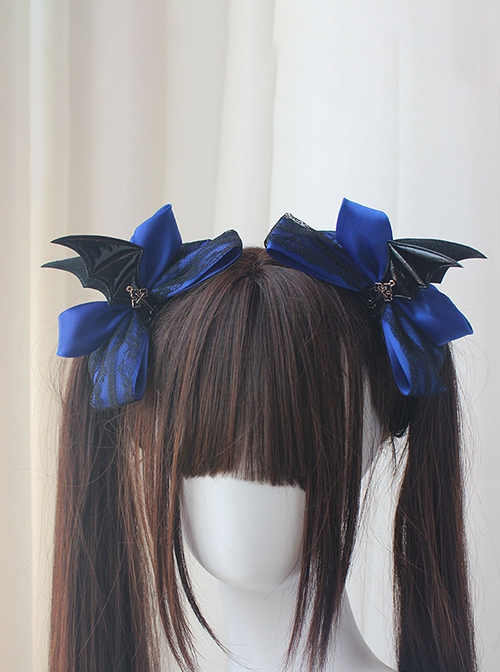 Dark Hard Girl Style Bowknot Devil Wings Halloween Gothic Lolita Double Ponytail Clip Hairpin