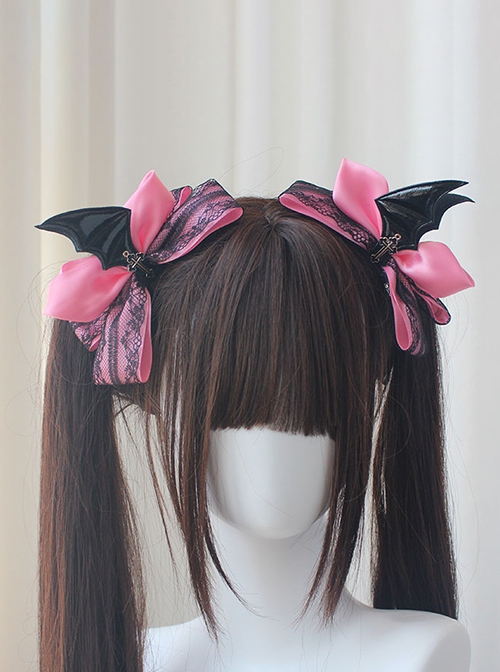 Dark Hard Girl Style Bowknot Devil Wings Halloween Gothic Lolita Double Ponytail Clip Hairpin