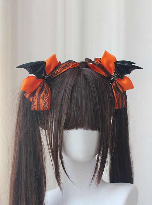 Dark Hard Girl Style Bowknot Devil Wings Halloween Gothic Lolita Double Ponytail Clip Hairpin