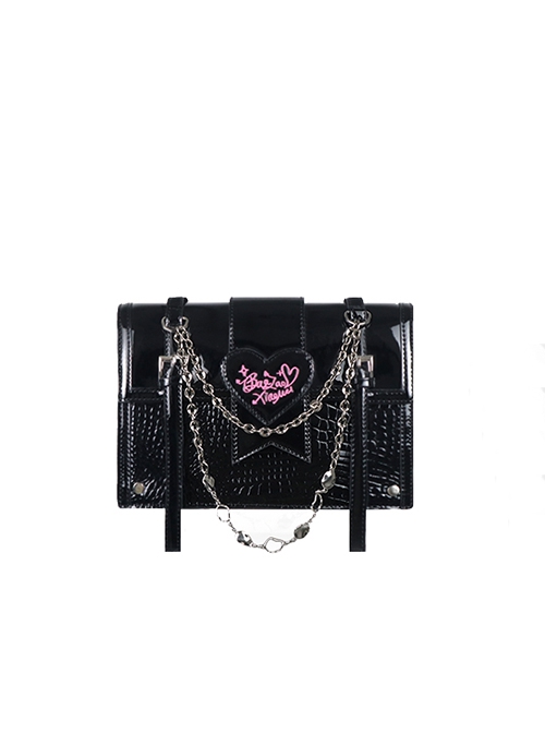 Chain Love Full Score Series Heart Imitation Crocodile Texture Subculture Sweet Cool Gothic Lolita Hot Girl Crossbody Bag