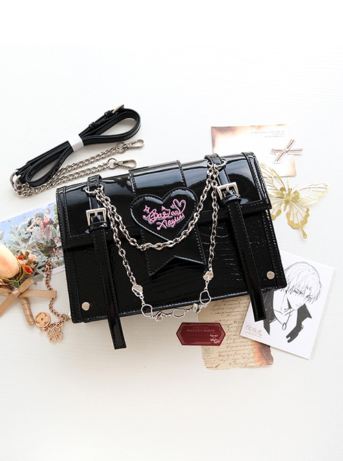 Chain Love Full Score Series Heart Imitation Crocodile Texture Subculture Sweet Cool Gothic Lolita Hot Girl Crossbody Bag