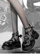 Goth Girl Series Punk Style Y2K Devil Wings Contrast Color Cross Round Head Studded Gothic Lolita High Heels Thick Sole Shoes