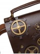 Steampunk Brown Vintage Gear Element Bronze Alloy High Capacity Multifunctional Flip Cover Shoulder Crossbody Handbag