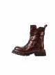 British Style Genuine Leather Punk Cool Daily Versatile Natural Folds Horse Leather Round Toe Mid Tube Martin Boots