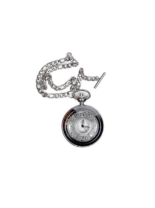 Klein Series Exquisite Classic Retro Steampunk Mechanical Movement Pointer Metal Alloy Silver Pocket Watch