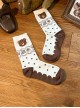 Nitin Bear Series Daily Commute Brown Polka Dots 3D Plush Little Bear Lace Print Cute Sweet Lolita Short Socks