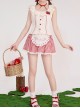 Pick Strawberry Series Red Plaid Embroidered Sweet Girl Kawaii Fashion Flying Sleeve Shirt Camisole Short Culottes Set