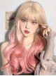 Bunny Series Gentle Girly Stylish Golden Gradient Orange Pink Cute Flat Bangs Long Curly Hair Sweet Lolita Full Head Wig