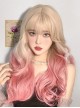 Bunny Series Gentle Girly Stylish Golden Gradient Orange Pink Cute Flat Bangs Long Curly Hair Sweet Lolita Full Head Wig