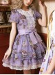 Handmade Cat Series Low Saturation Light Purple Pansy Kitty Pastoral Butterfly Book Print Sweet Lolita Puff Sleeves Dress