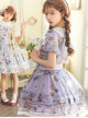 Handmade Cat Series Low Saturation Light Purple Pansy Kitty Pastoral Butterfly Book Print Sweet Lolita Puff Sleeves Dress