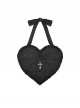 Gothic Style Unique Dark Lace Ruffles Heart Shape Metal Six Pointed Star Chain Cross Decorated Black Shoulder Bag